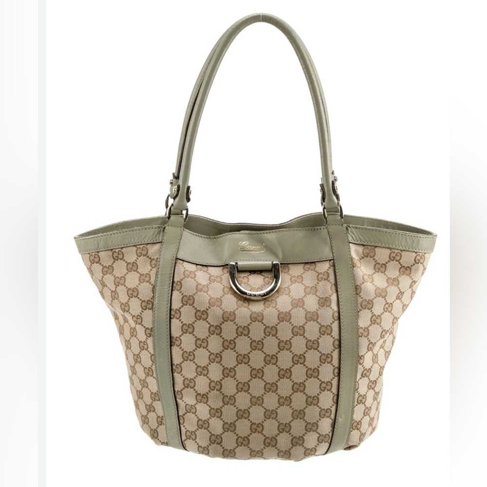 GUCCI ABBY D Ring Magnetic closure shoulder tote. Sage Green. VINTAGE.